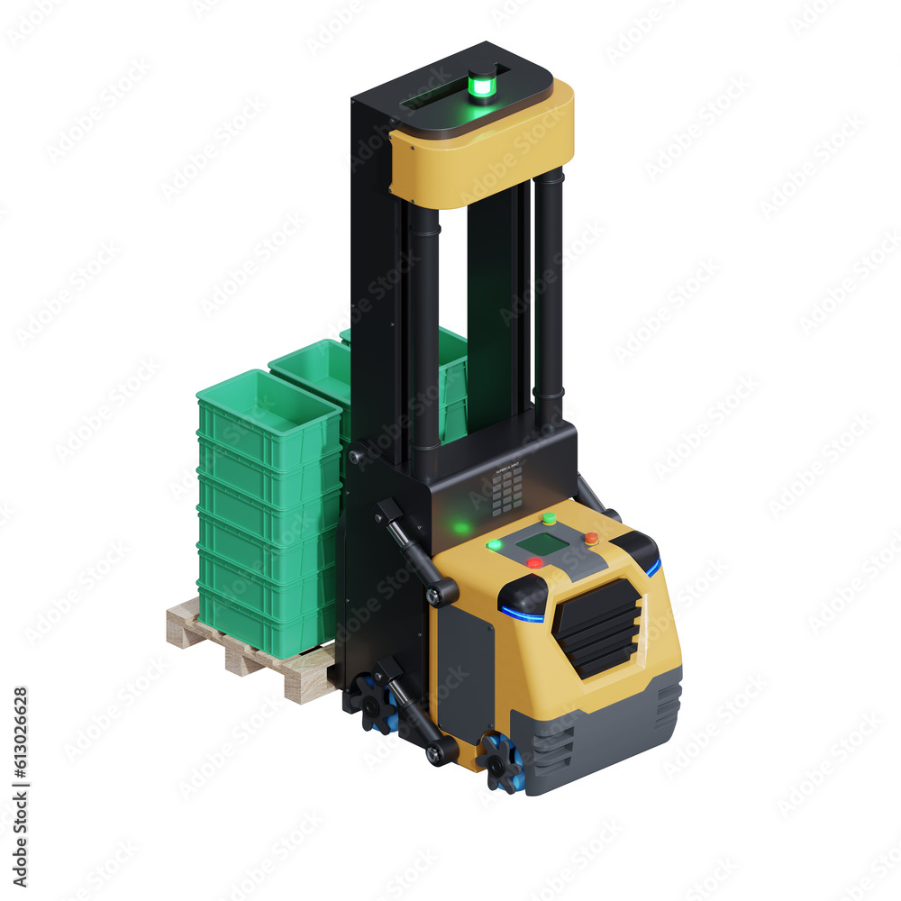 AGV Forklift isolated on transparent background.3d rendering