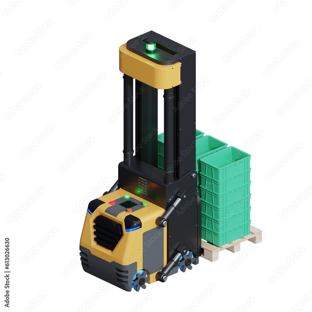 AGV Forklift isolated on transparent background.3d rendering