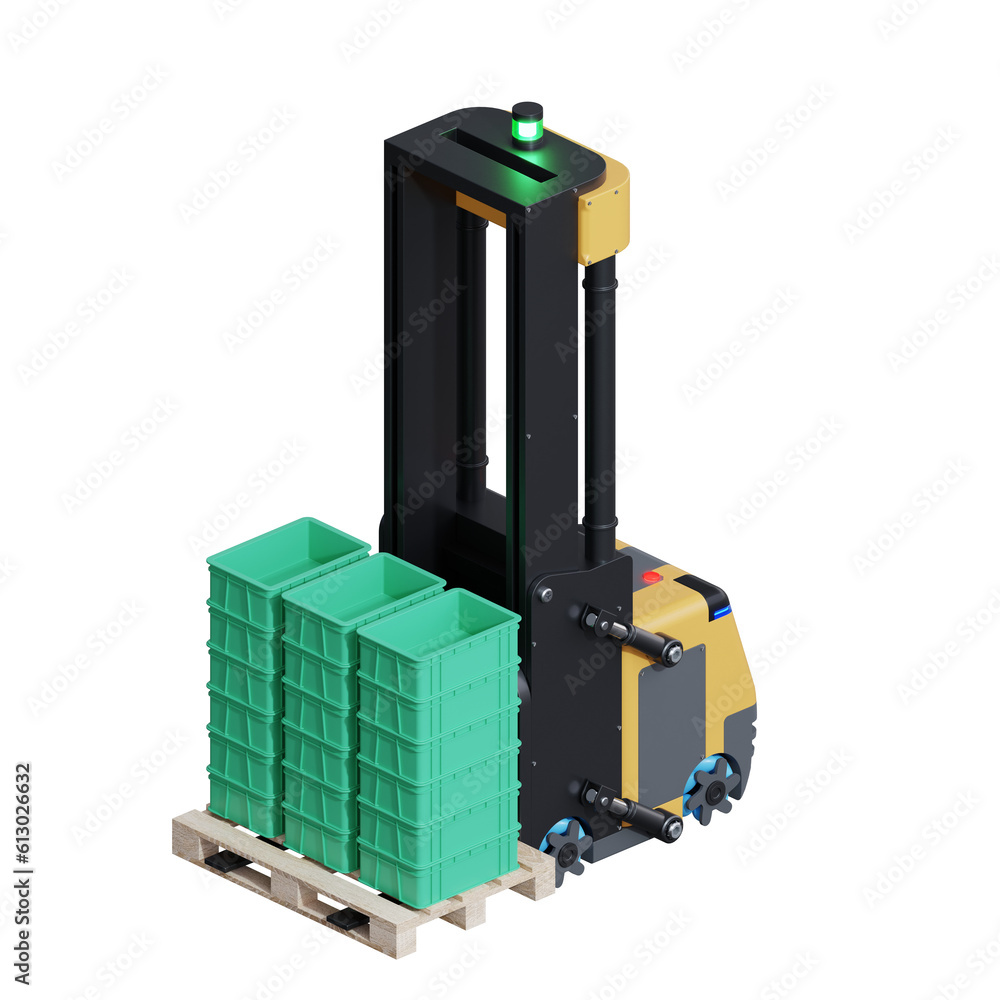 AGV Forklift isolated on transparent background.3d rendering