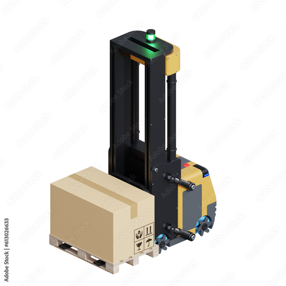 AGV Forklift isolated on transparent background.3d rendering