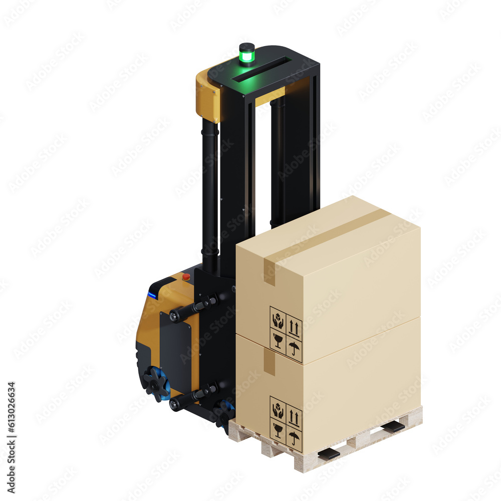 AGV Forklift isolated on transparent background.3d rendering