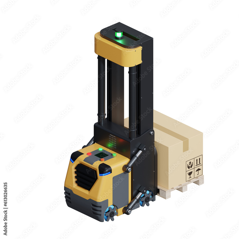 AGV Forklift isolated on transparent background.3d rendering