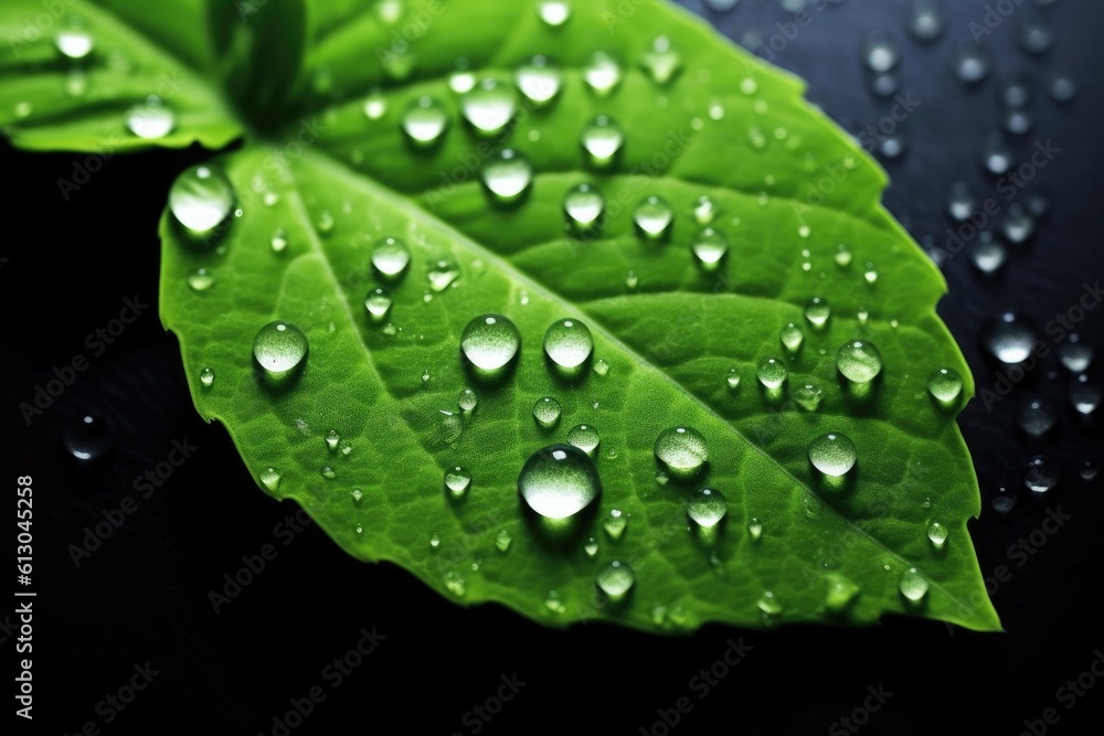 Ai. Water drop. fresh green leaf with water drop. Generative AI.