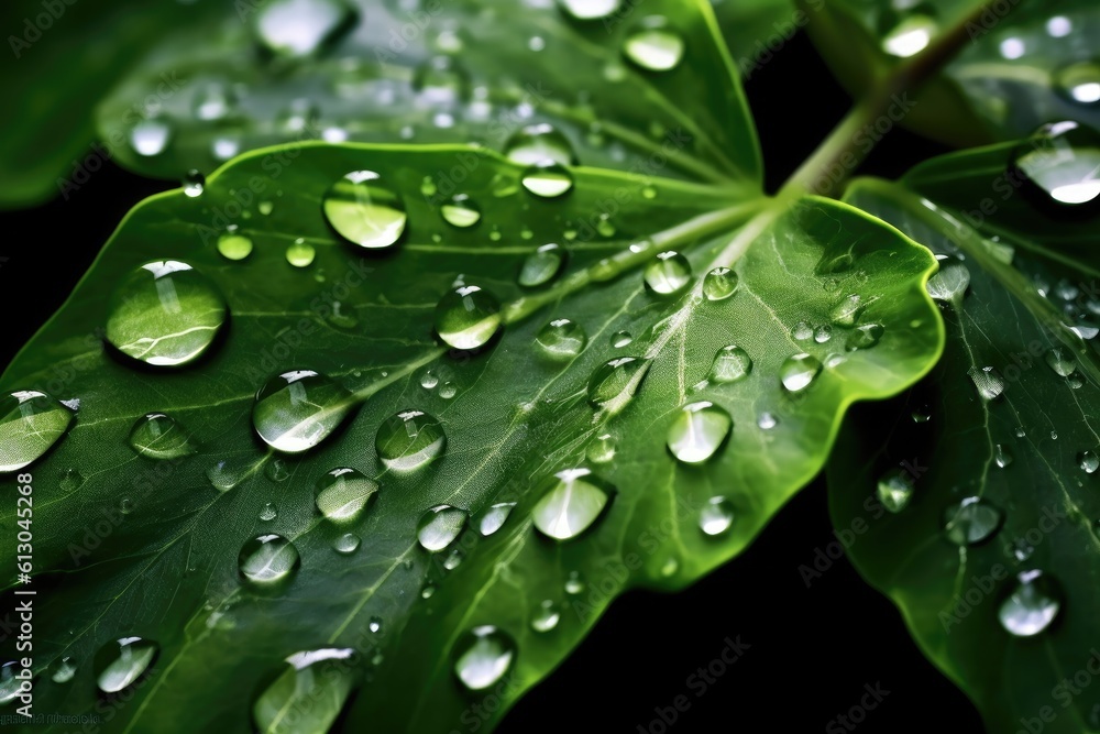 Ai. Water drop. fresh green leaf with water drop. Generative AI.