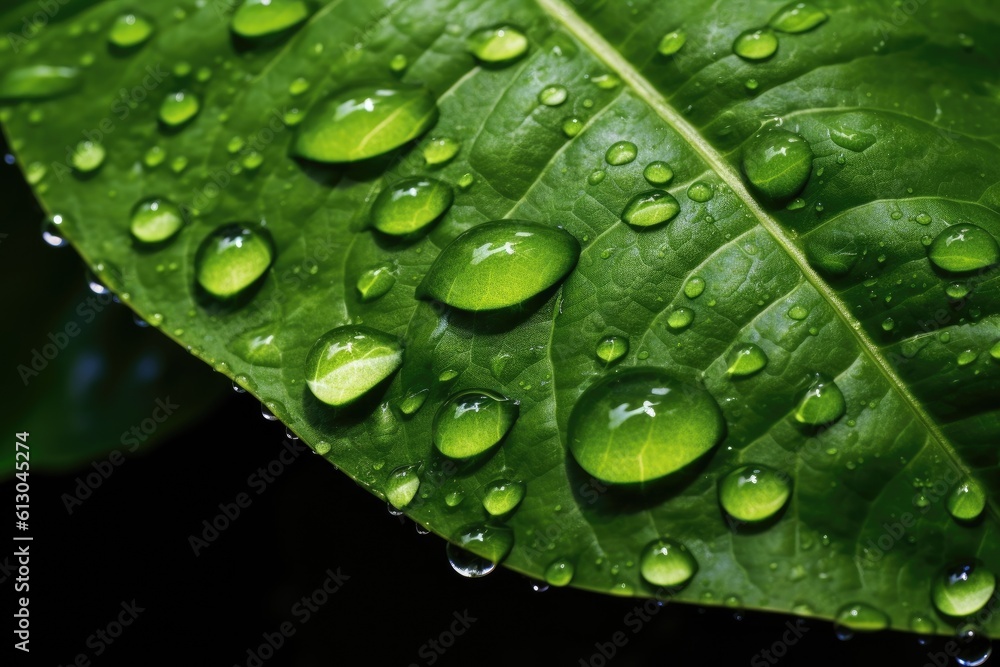 Ai. Water drop. fresh green leaf with water drop. Generative AI.