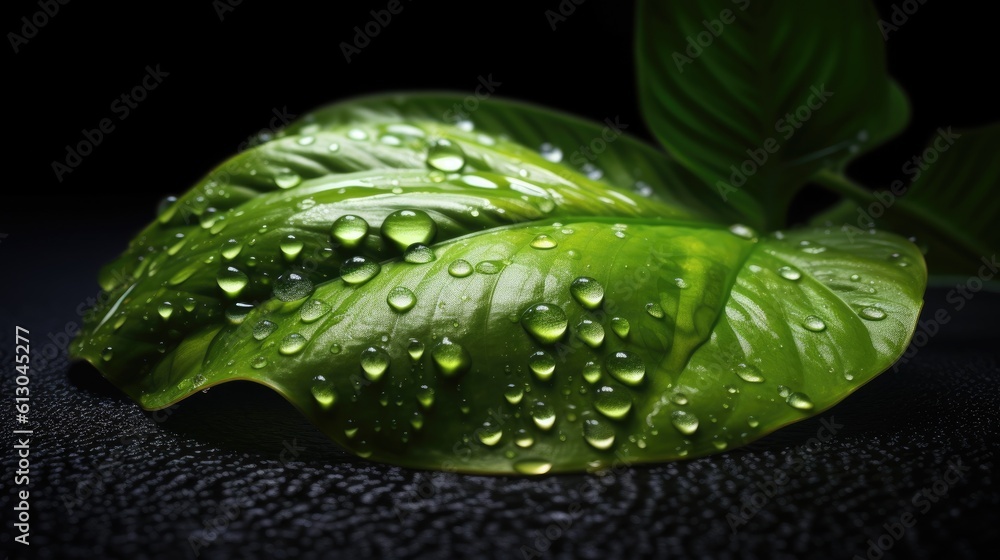 Ai. Water drop. fresh green leaf with water drop. Generative AI.