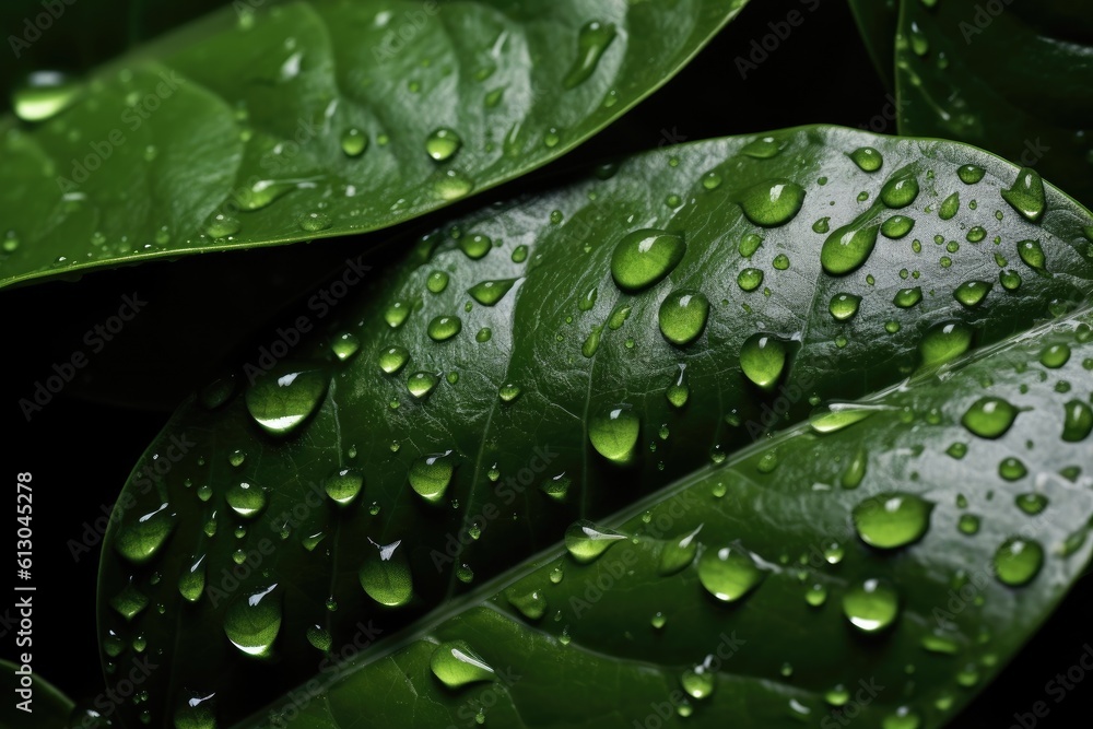 Ai. Water drop. fresh green leaf with water drop. Generative AI.