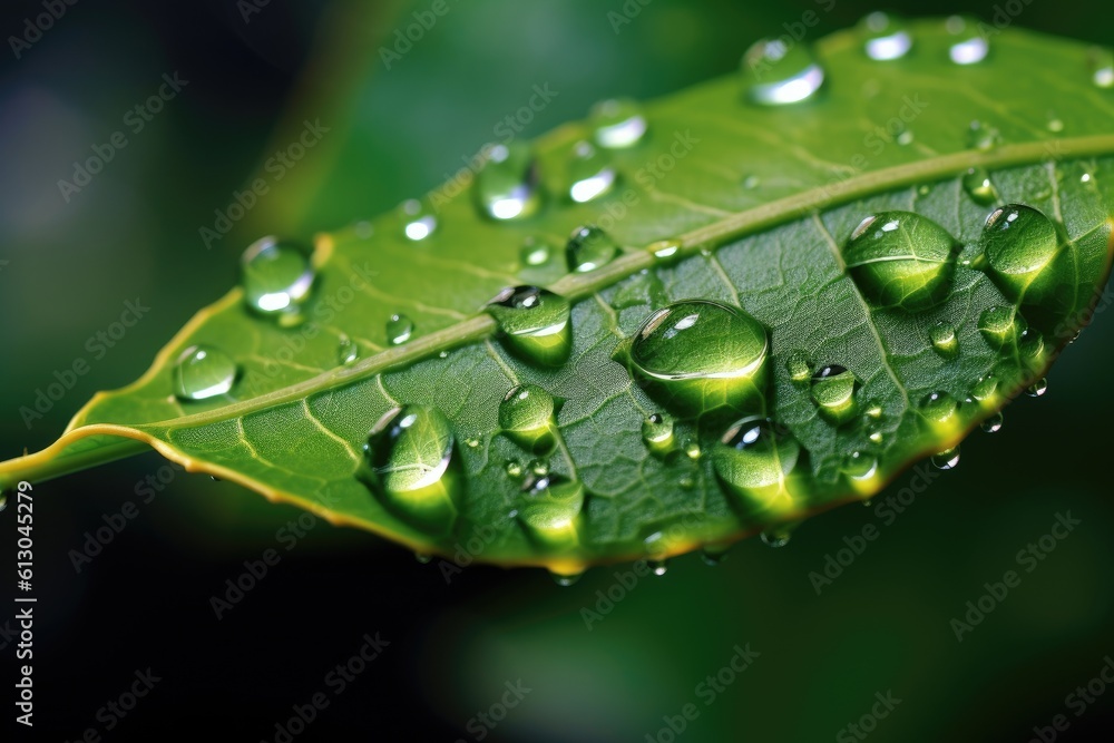 Ai. Water drop. fresh green leaf with water drop. Generative AI.