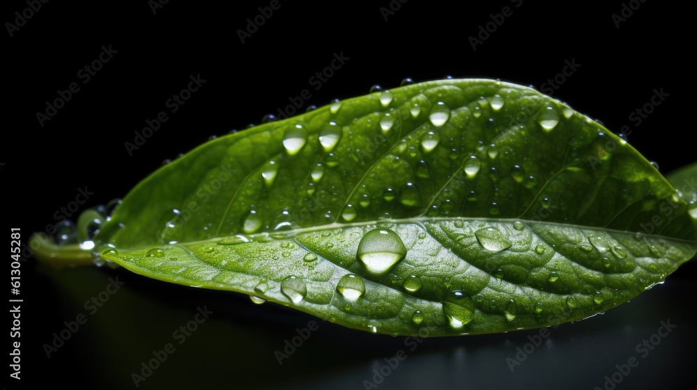 Ai. Water drop. fresh green leaf with water drop. Generative AI.