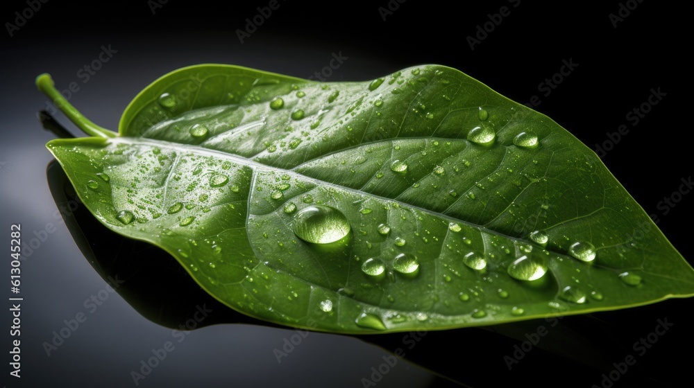 Ai. Water drop. fresh green leaf with water drop. Generative AI.