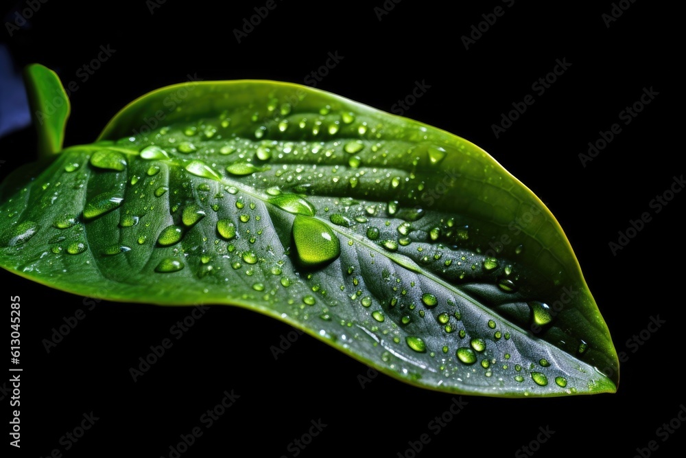 Ai. Water drop. fresh green leaf with water drop. Generative AI.