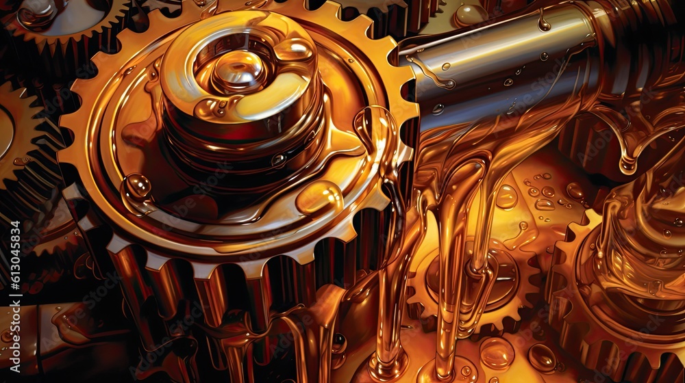 Oil wave splashing in Car engine with lubricant oil. Concept of lubricate motor oil and Gears. Gener