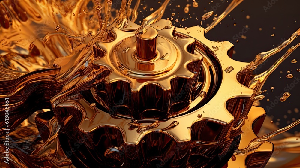 Oil wave splashing in Car engine with lubricant oil. Concept of lubricate motor oil and Gears. Gener