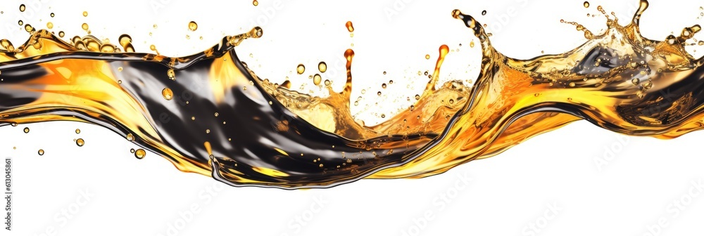 Olior Car engine oil wave splashing on white background. Generative AI