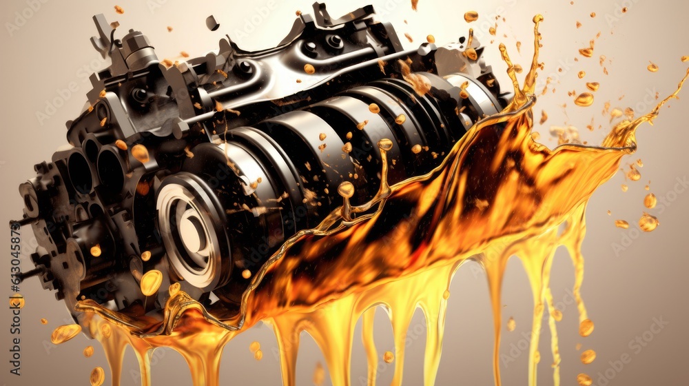 Oil wave splashing in Car engine with lubricant oil. Concept of lubricate motor oil and Gears. Gener