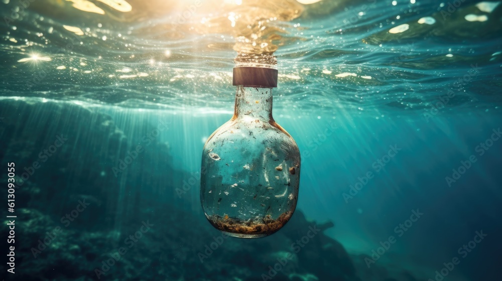 Plastic water bottle pollution in ocean. environmental protection concept. Generetive AI