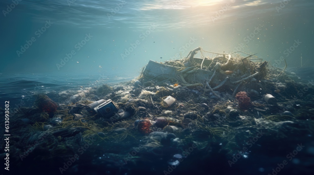 Garbage in ocean. Environment concept. environmental protection concept. Generetive AI