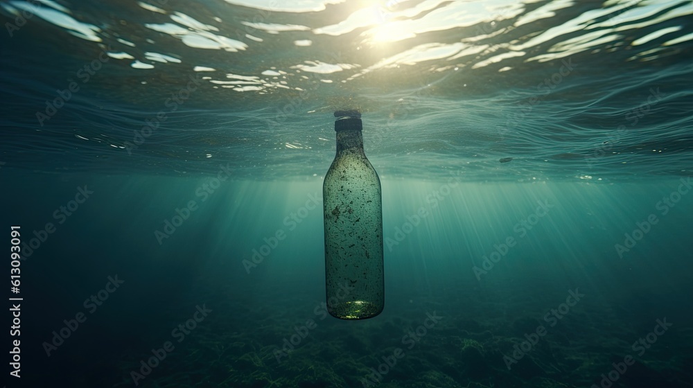 Plastic water bottle pollution in ocean. environmental protection concept. Generetive AI