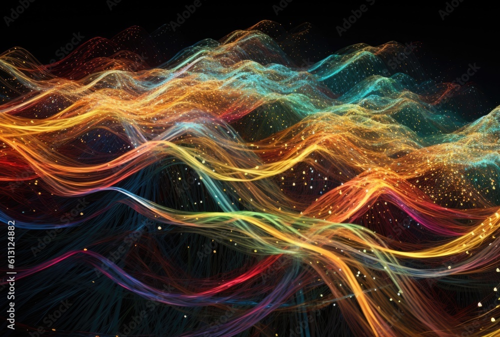 Abstract futuristic vibrant illuminated coloured sound waves texture background. Generated with AI t