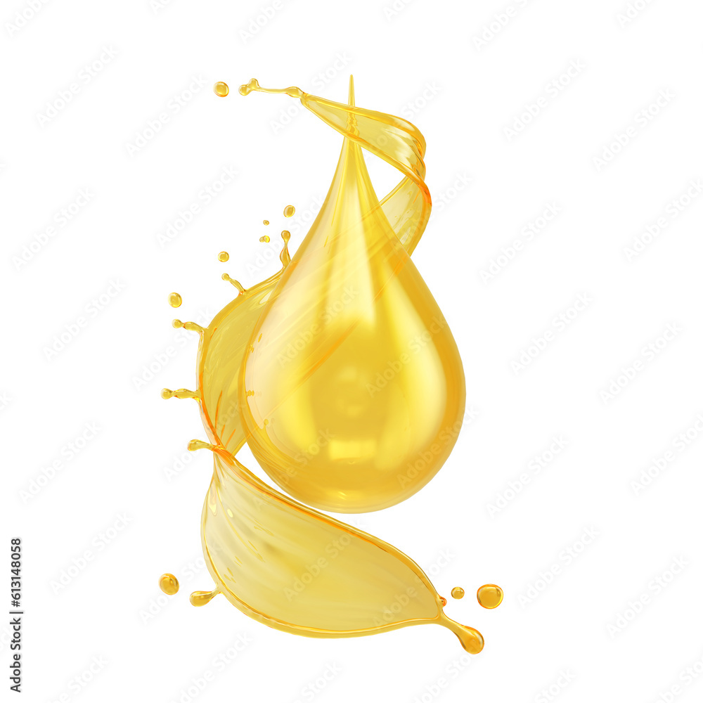 Cosmetic oil or Cosmetic Essence Liquid drop on a white background, 3d rendering.