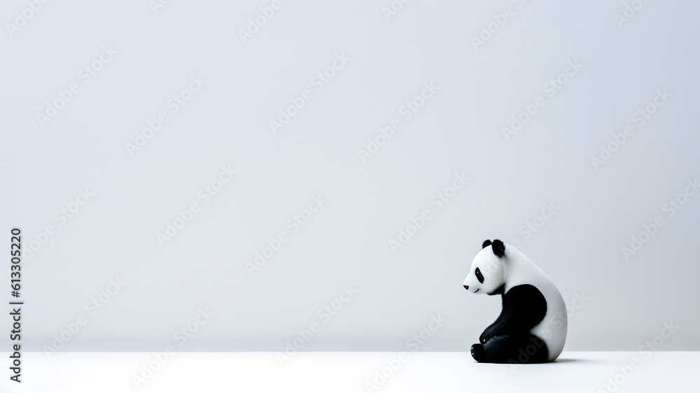 Cute panda bear sitting on white background with copy space. Generative AI.