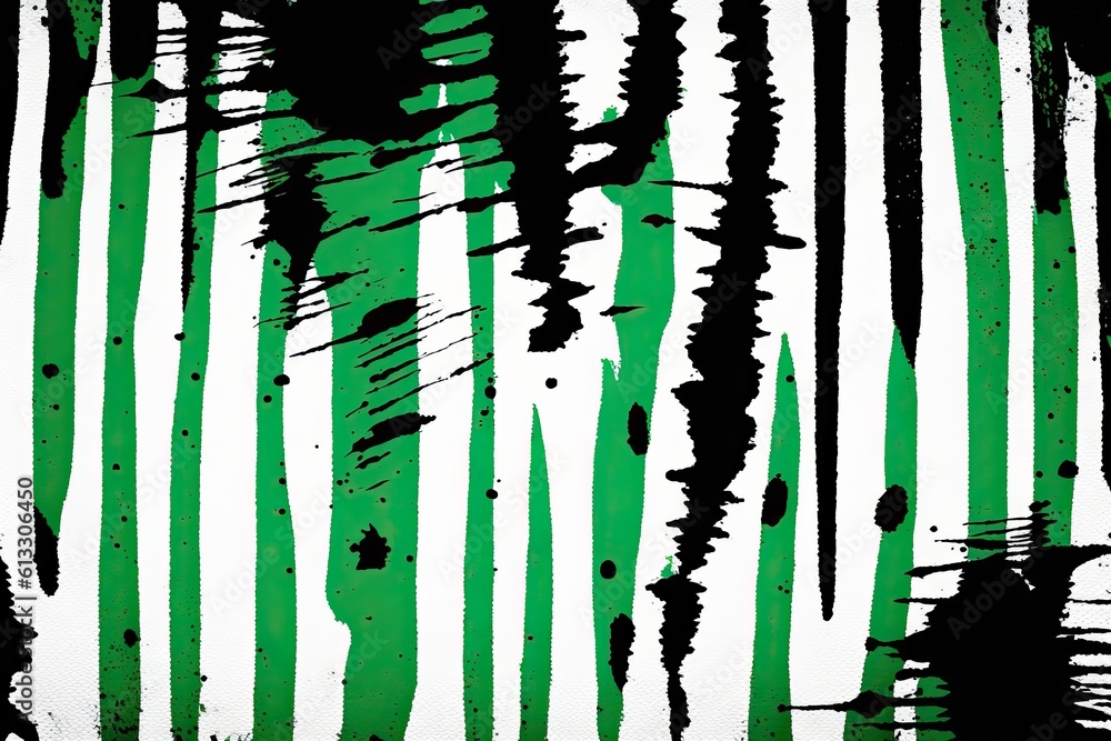 green and white abstract painting with black brushstrokes. Generative AI