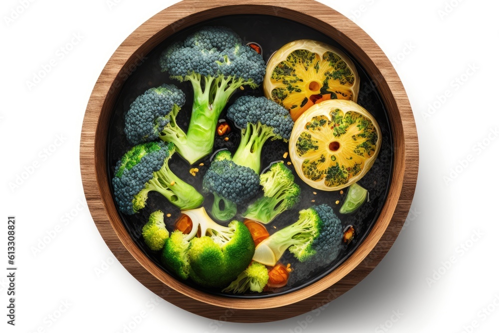 colorful vegetable salad served in a wooden bowl. Generative AI