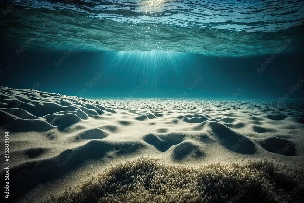 Underwater Landscape with Sand and Sea. Generative AI