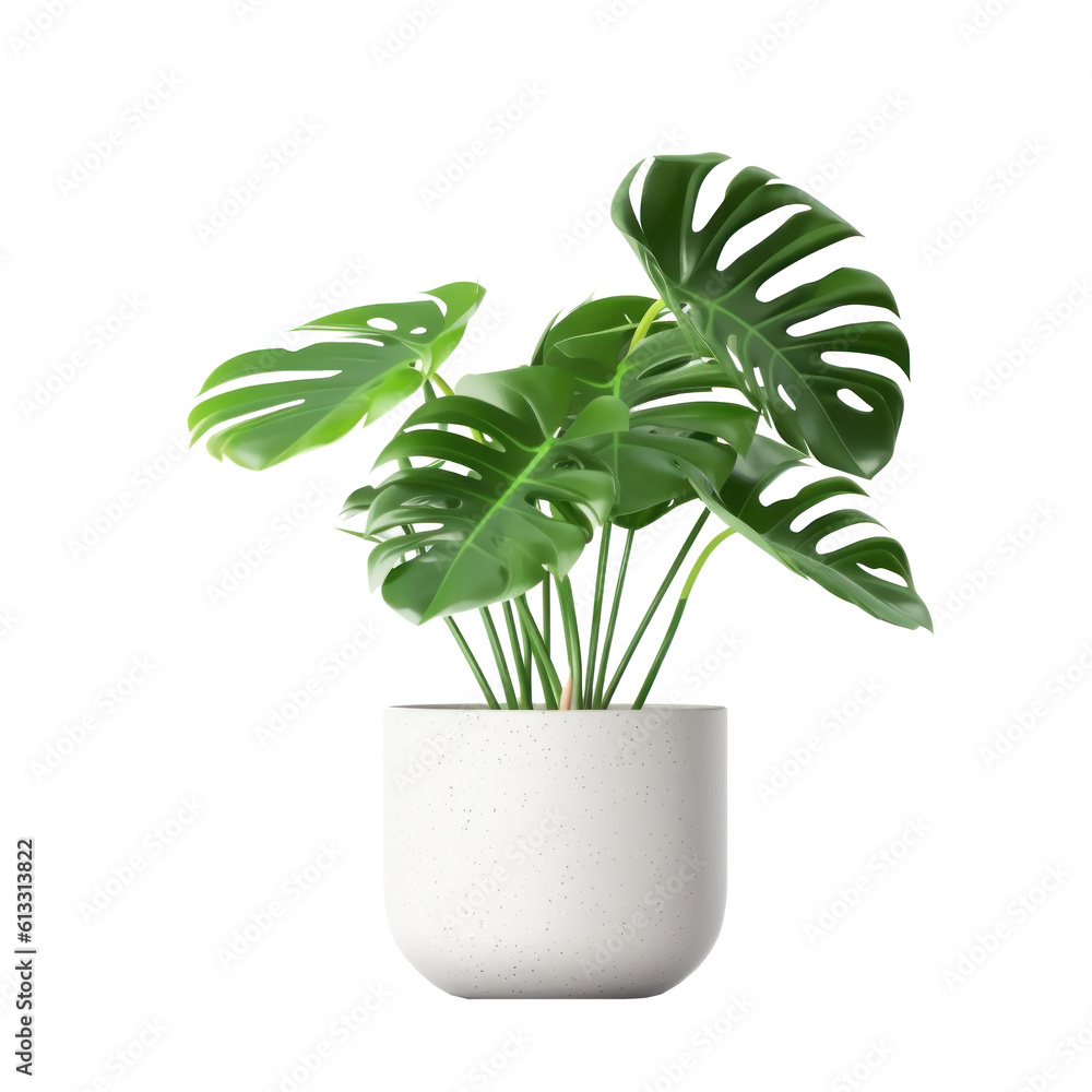 Monstera plant in ceramic pot. Illustration AI Generative.