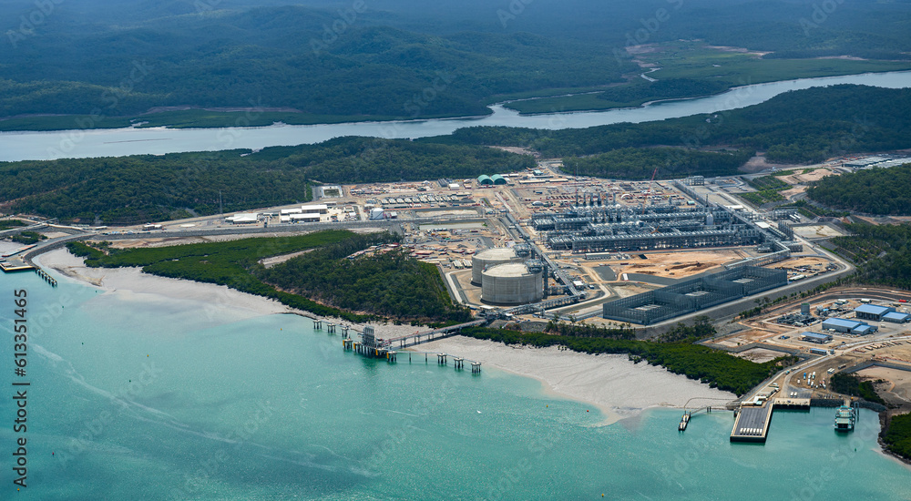 Liquified natural gas plant during construction stage on Curtis Island in August 2015