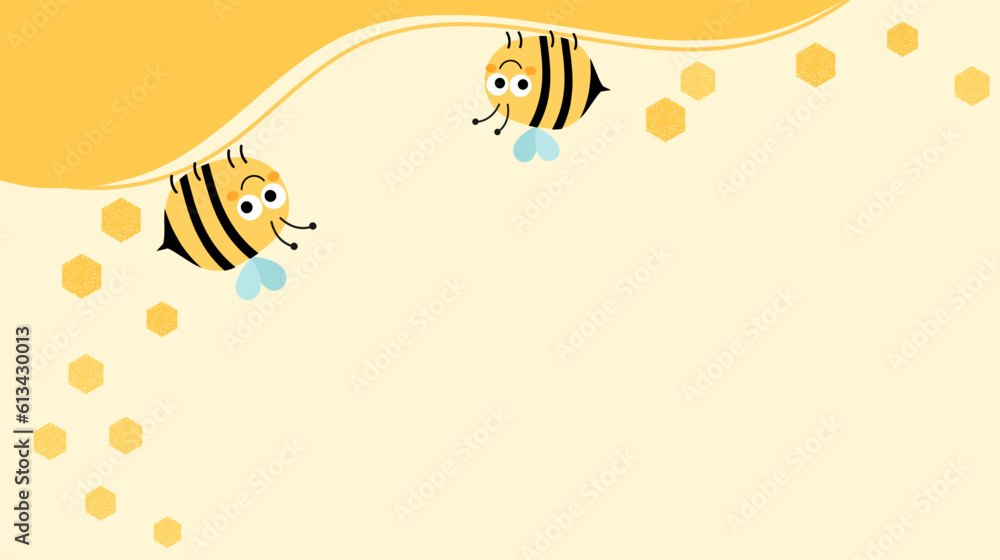 Beehive honey sign with bee cartoons on yellow background vector illustration.