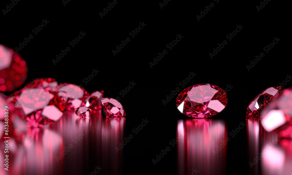 Ruby Gem Diamond group placed on dark background 3d rendering