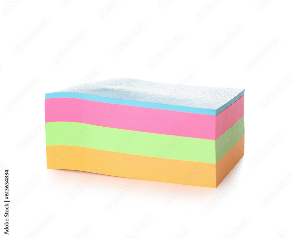 Stack of colorful sticky notes isolated on white background