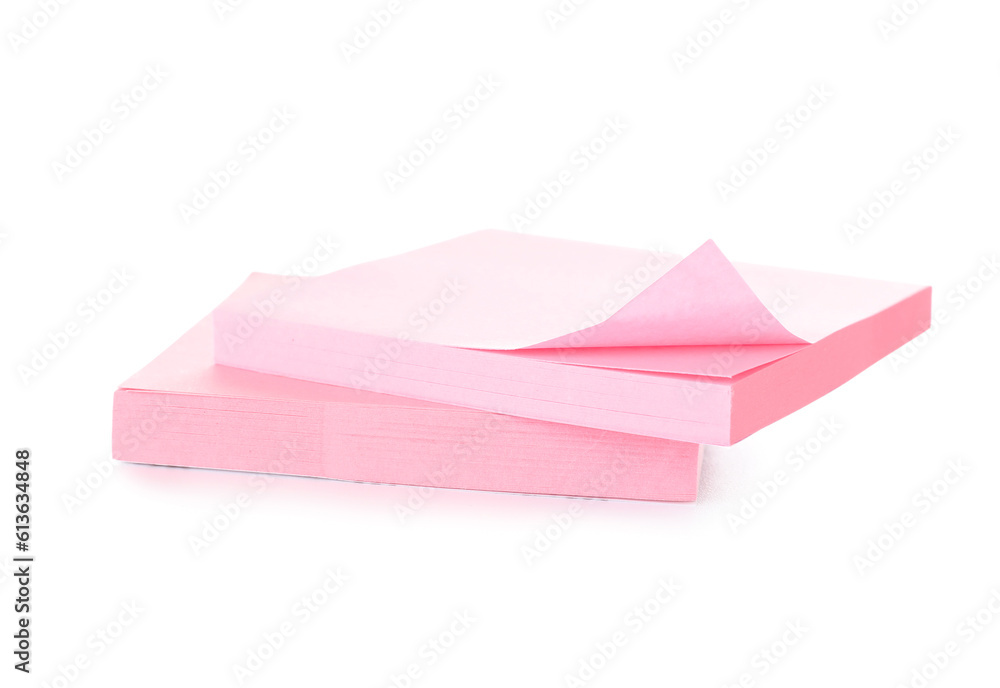 Stack of pink sticky notes isolated on white background