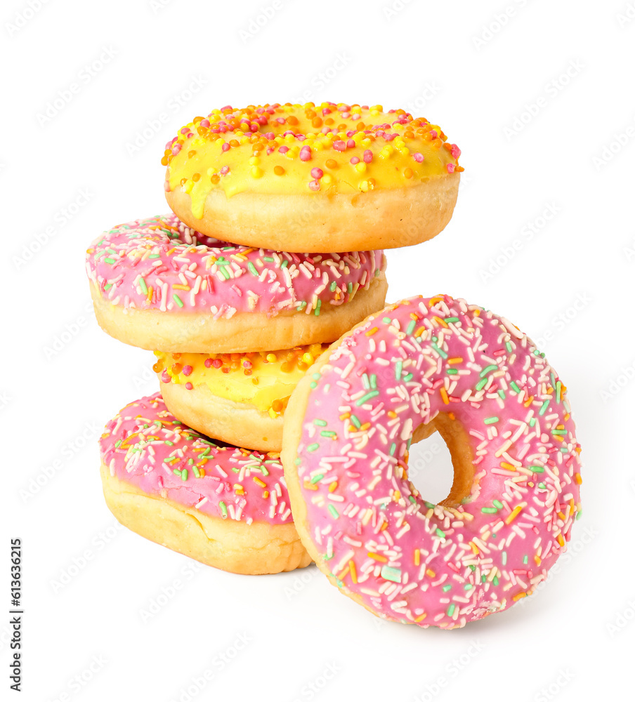 Sweet donuts on white background