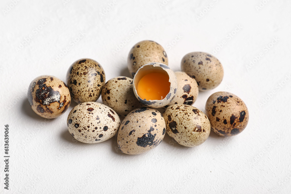 Fresh quail eggs on light background