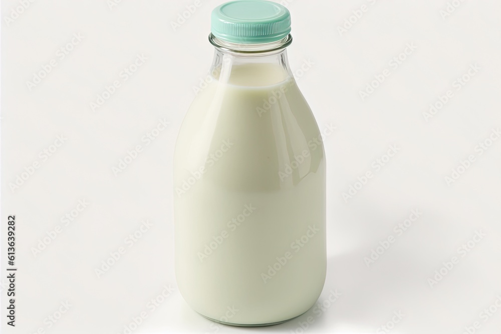 glass of milk on a plain white background. Generative AI