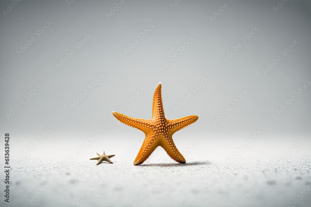 yellow and white starfish on a neutral gray background. Generative AI