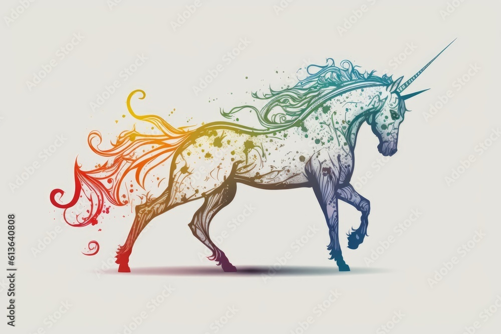 Magical Unicorn with a Colorful Rainbow Mane. Generative AI