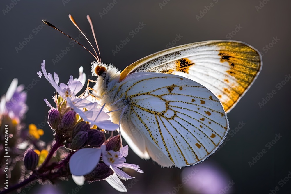 vibrant butterfly perched on a delicate flower. Generative AI