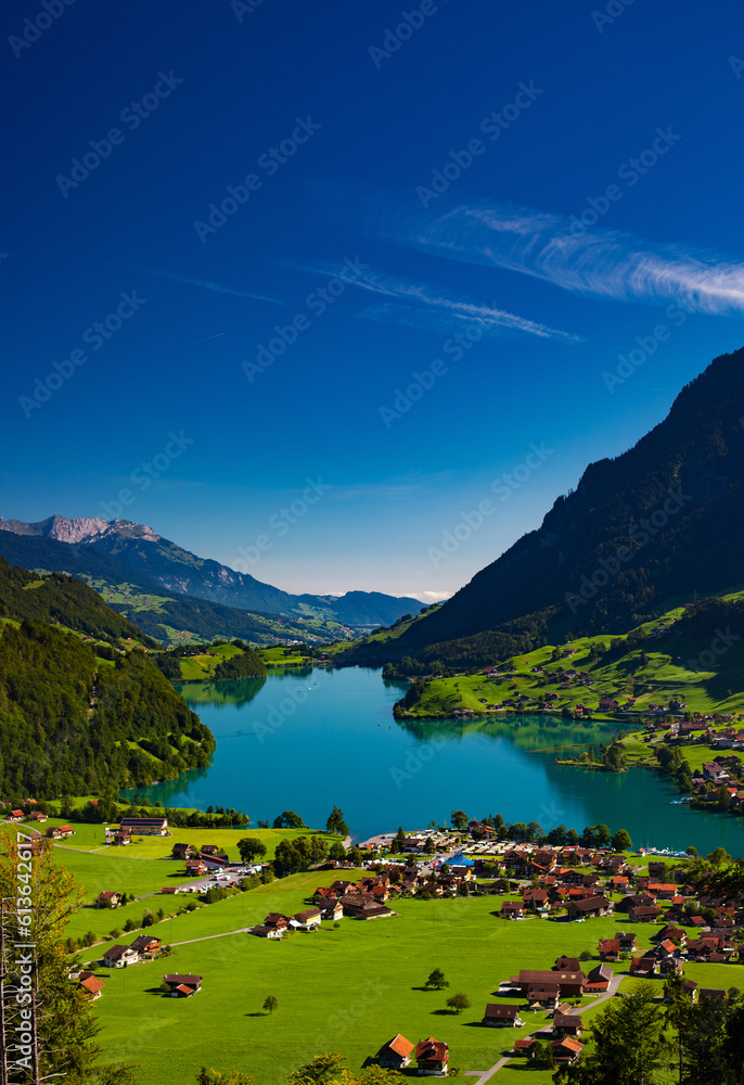 Alps summer mountain landscape with lake