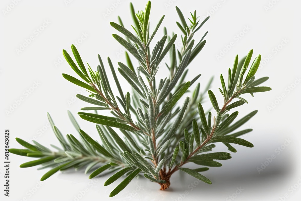 close-up view of a green plant on a blank white background. Generative AI