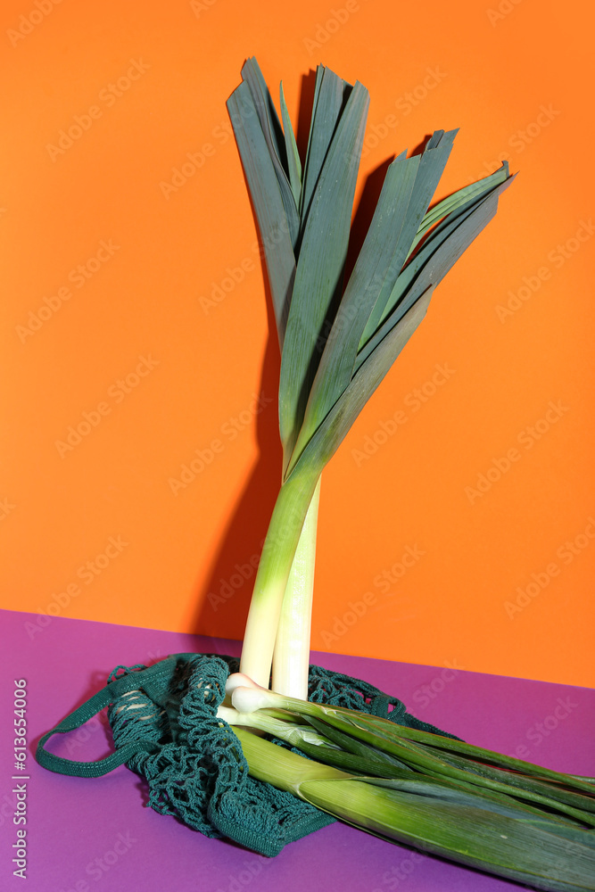 Different kinds of onion on color background