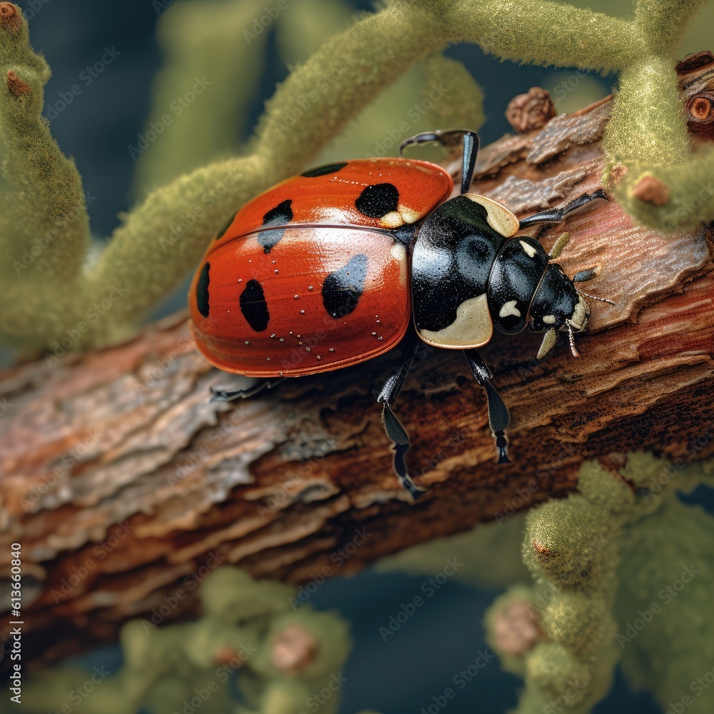 Close-up of ladybug on twig, Nature, flora and fauna.