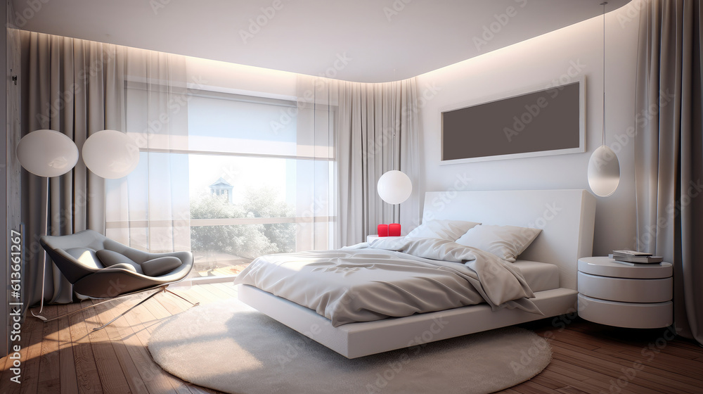 Modern bedroom near window view.