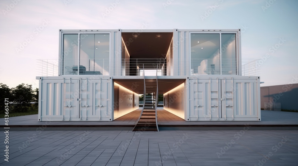 modern industry exterior style house, Made from converted shipping container, Sustainability for env