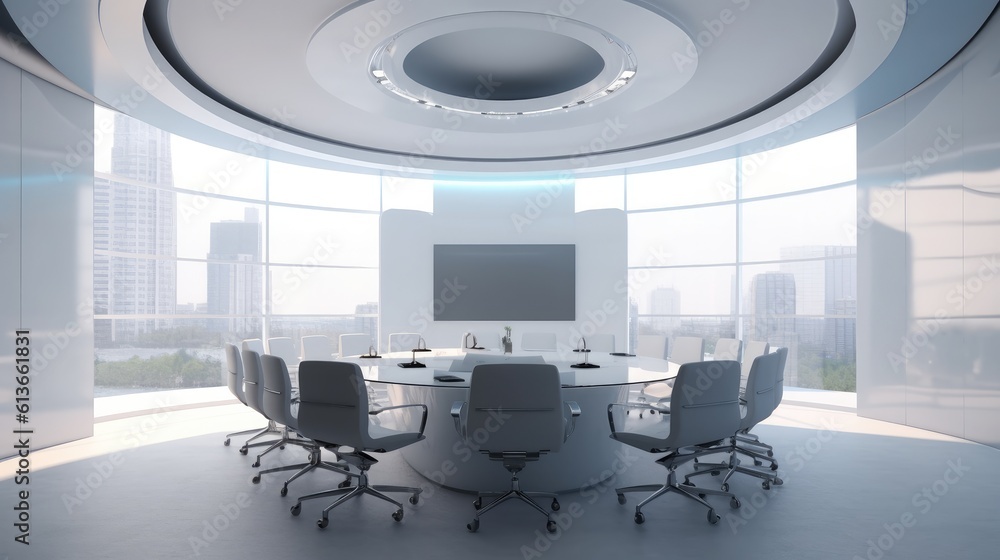 Modern conference room equipped with the latest technology for business presentations and video conf