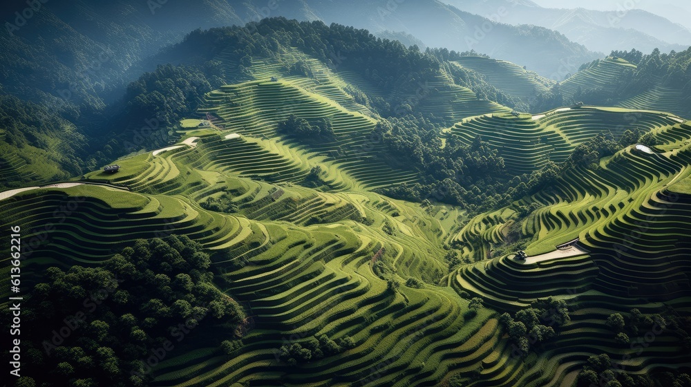 Landscape of rice terraces at Mugang Chai, Vietnam.