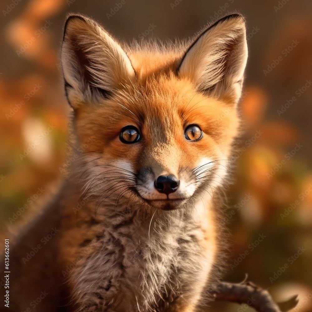 Red fox cub, Cute little wild predators in natural environment.