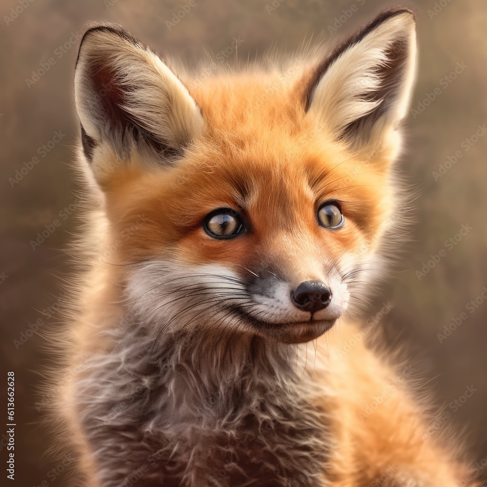 Red fox portrait, Cute little red fox, Vulpes vulpes.